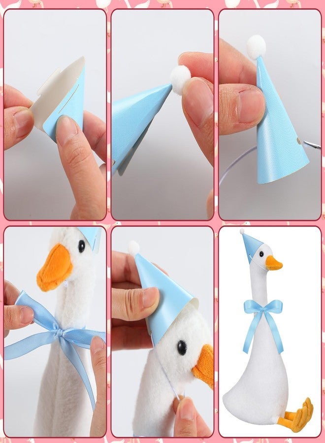Blueweenly 12 Sets 11.8 Inch Silly Goose Birthday Decor Girl Boy 1st Adopt a Goose Party Favor Gift Plush Stuffed Animal with Mini Party Hat and Ribbon for Christmas Birthday Gift(Cuddly Style) - Image 3